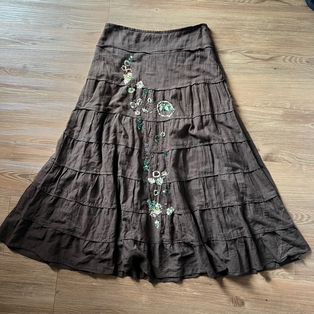Vintage 90s brown boho maxi skirt